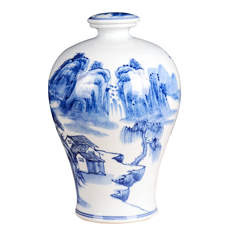 Jingdezhen ceramic bottle by hand mercifully bottle hand - made mei bottles of 10 jins of blue and white porcelain bottle penjing collection of liquor bottles