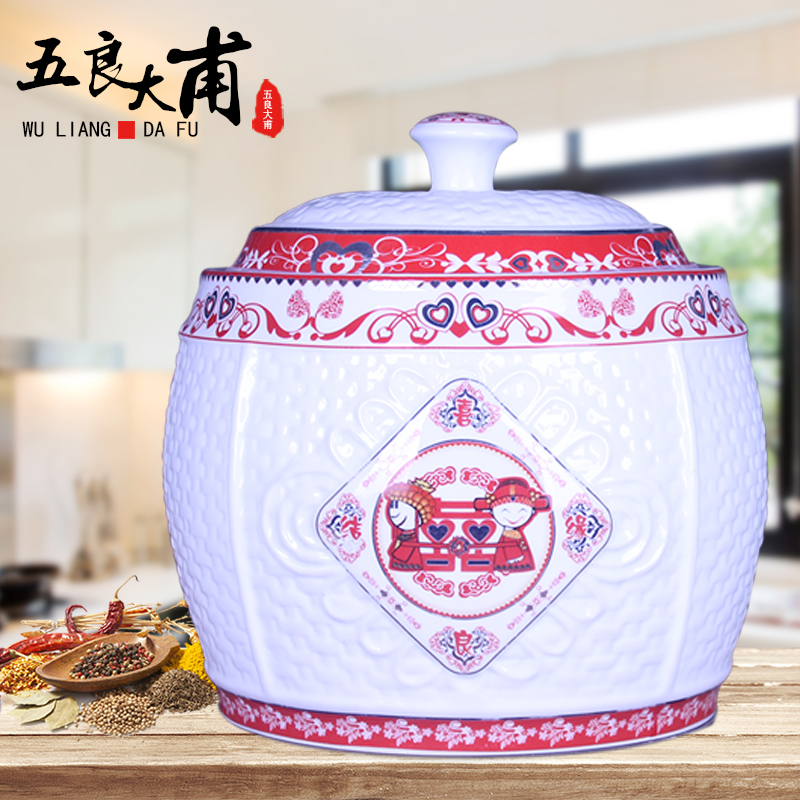 Jingdezhen ceramic barrel ricer box meter box storage insect - resistant moistureproof 5 kg10kg15 jin 20 jins 30 meters places with cover