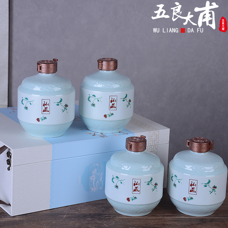 Jingdezhen ceramic bottle with gift box home 1 catty three catties five liquor pot of archaize wind sealed with small jugs