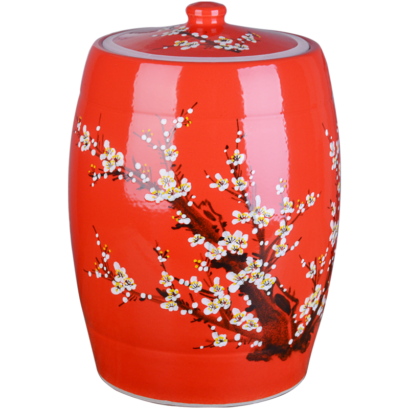 Jingdezhen hand - made ceramic barrel with cover with 25 kg pack old flour barrels archaize wind seal storage tank