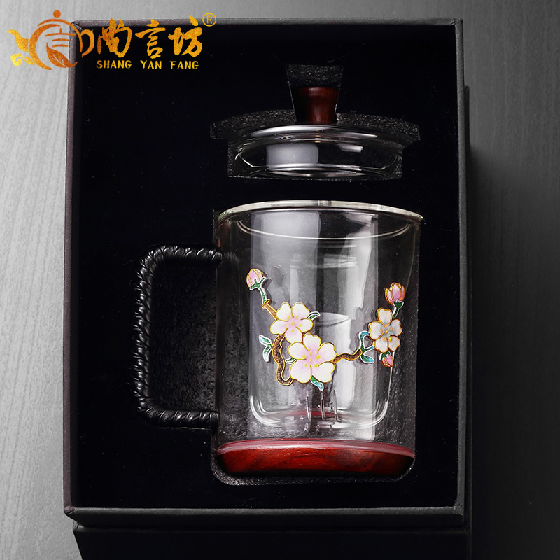 It still fang glass tea cup tea cups separation filter three cup upset heat - resistant office to take the cup