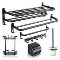 Black Space Aluminum Bath Towel Rack Hole-Free Toilet Towel Bathroom Bathroom Hardware Pendant Set Device Rack S