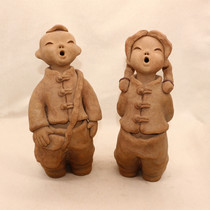 Handmade Ceramic Small Clay Man Backhand Little Man Pottery Clay Clay Man Chinese Hotel Renovated School Bag Schoolboy