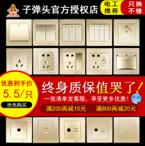 Bullet concealed brushed gold wall power switch socket panel 86 type two plug three jack five holes