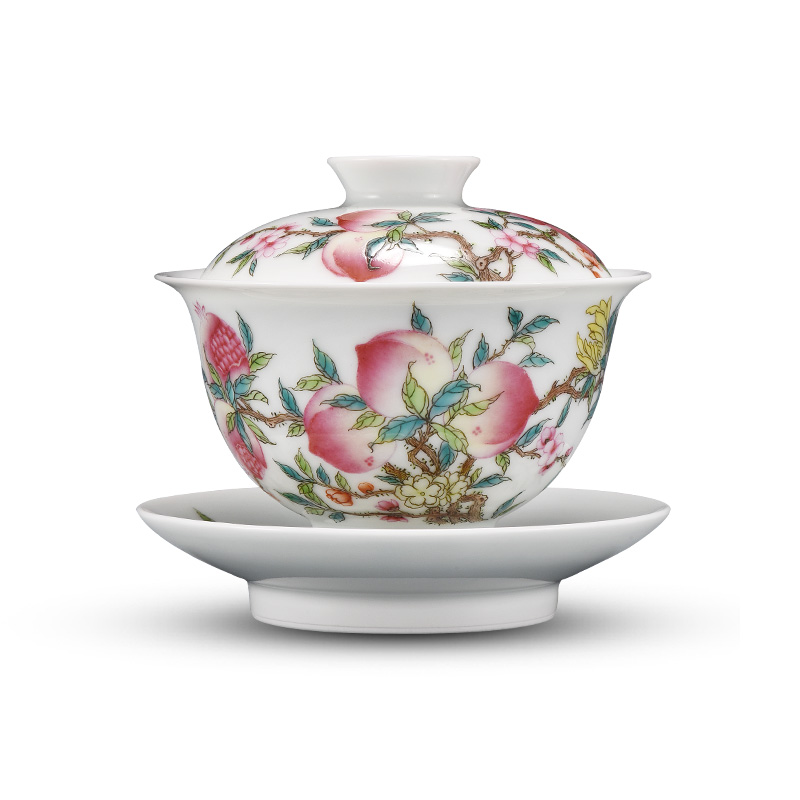 JingJun jingdezhen ceramics hand - made peach tureen tureen large kung fu tea set three cups