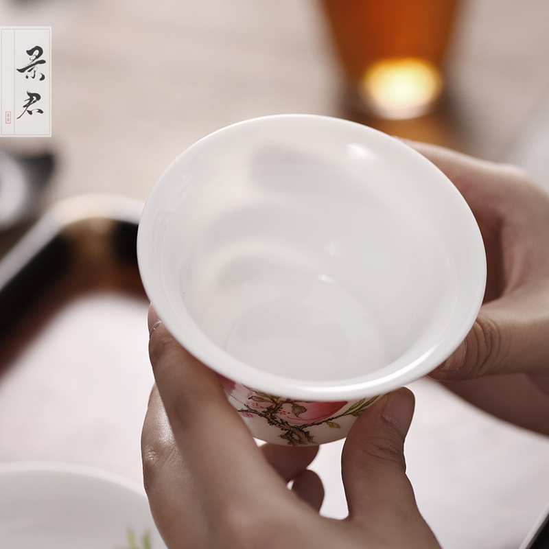 Jingdezhen ceramics sweet hand - made colored enamel craft kung fu tea set three to use tureen tea bowl to tea cups