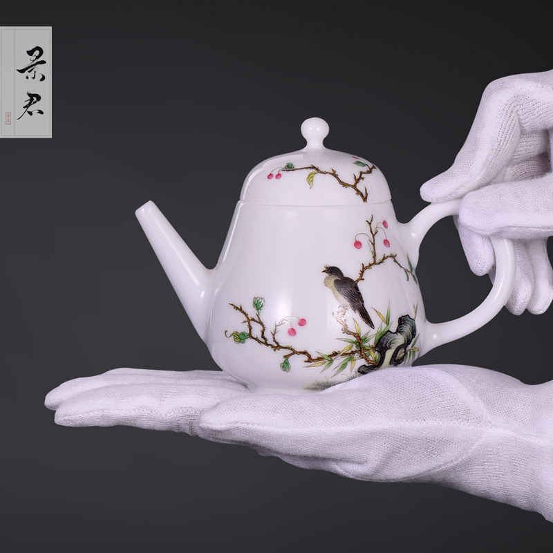 Jingdezhen manual powder enamel teapot small household kung fu tea pot JingJun ceramic teapot flower pot of tea