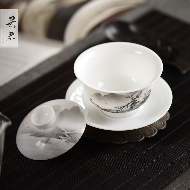 JingJun jingdezhen ceramics kung fu tea set only three bowl of hand - made tureen manually make tea bowl cups to cups