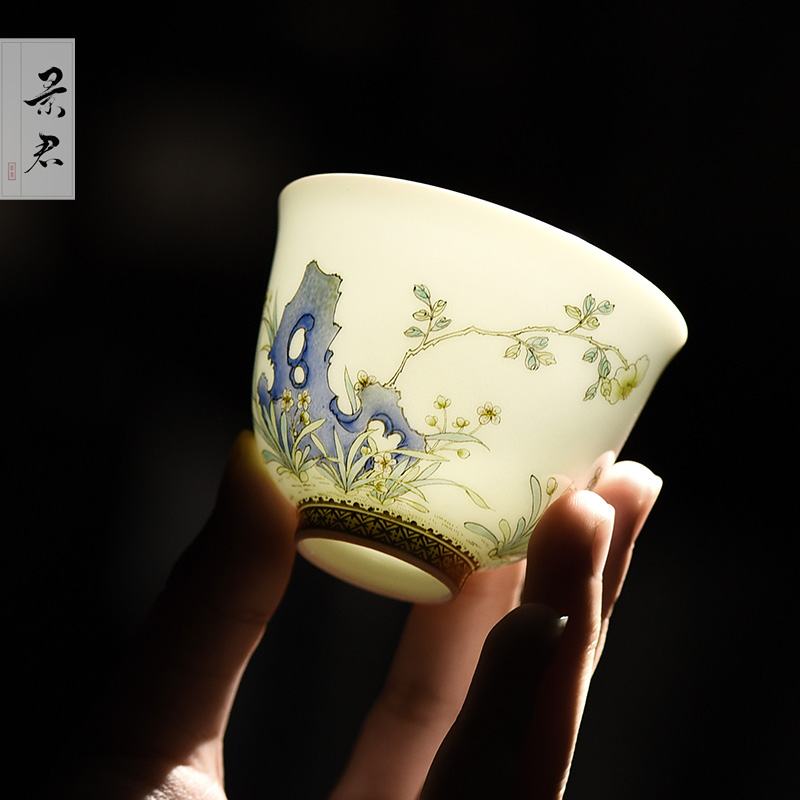 JingJun jingdezhen hand - made colored enamel kangxi twelve flora master cup single cup cup kung fu tea cups