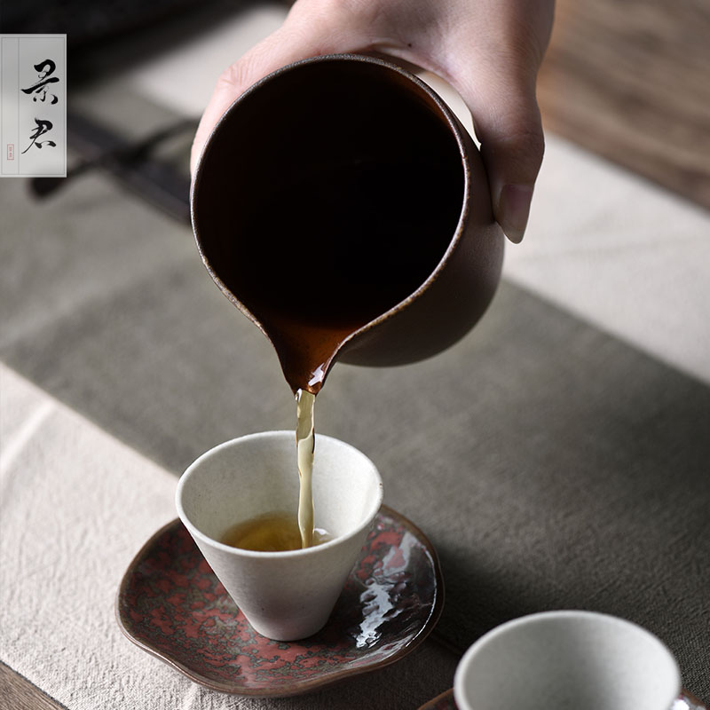 JingJun zen checking coarse pottery kunfu tea and a cup of jingdezhen and fair keller cup of black tea Japanese tea