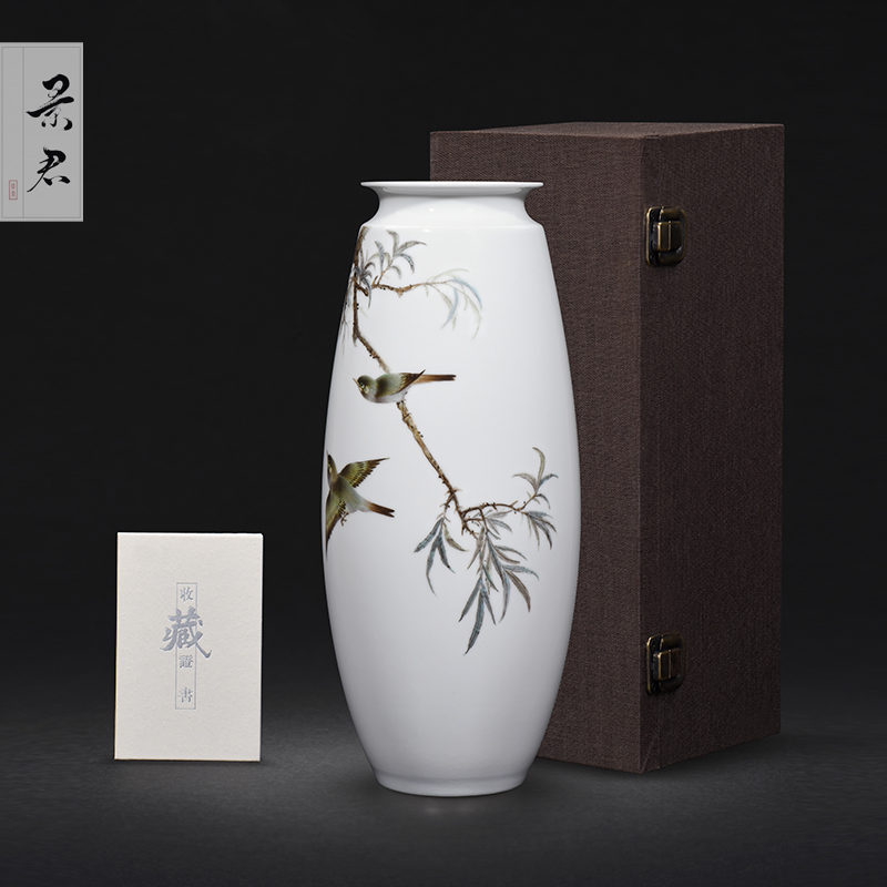 Jingdezhen ceramics hand - made painting of flowers and pastel celadon vase sitting room porch decoration of Chinese style household furnishing articles