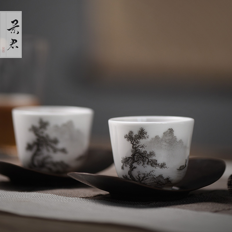 JingJun jingdezhen ceramic tea set hand - made color ink landscape sample tea cup cup kunfu tea cup tea cup