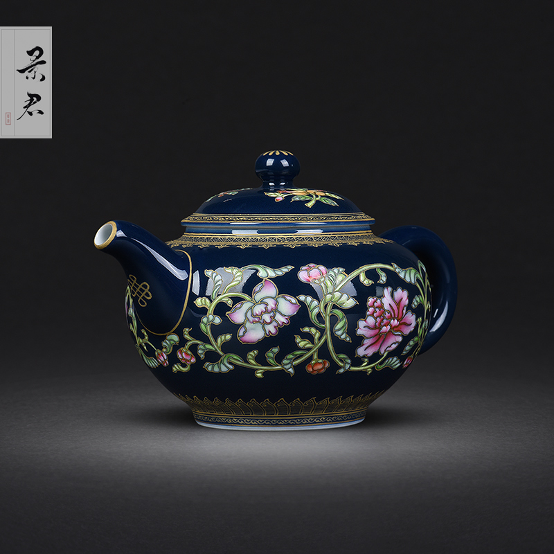 JingJunJi blue pure manual hand - made paint around branches flowers kung fu tea teapot jingdezhen ceramic teapot