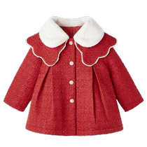 Jribebi girl cotton clothes winter foreign gas plus suede medium cotton padded jacket for winter clothing baby New Chinese New Year red jacket