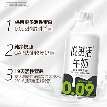 【郭晶晶推荐】君乐宝悦鲜活牛奶450ml*5瓶[2元优惠券]-寻折猪