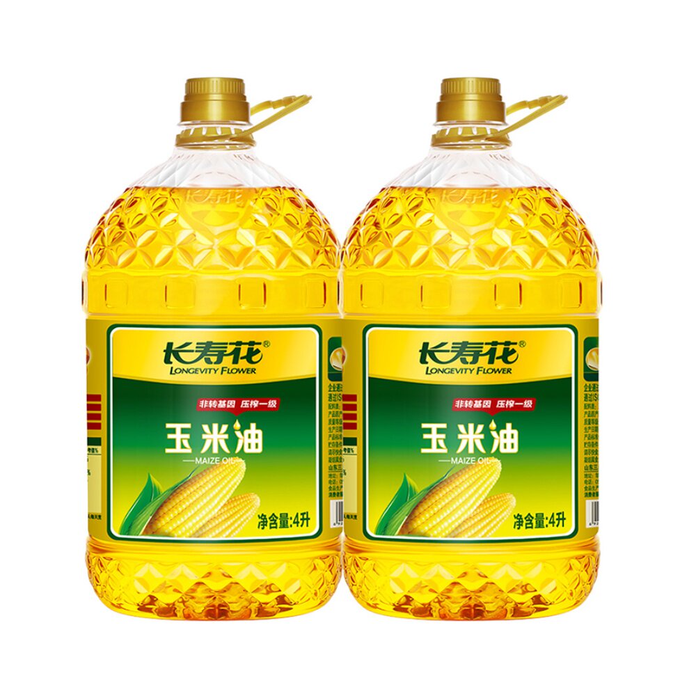 长寿花玉米油4l*2桶非转基因物理压榨玉米胚芽油 食用油烘焙 大桶