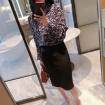 French elegant 20 new white purple floral bubble lamp sleeve long sleeve shirt female black skirt