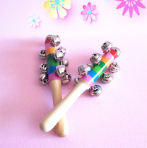 Orff music teaching aids childrens percussion instrument rainbow rattles 10 bells wooden hand string bells hand rattle