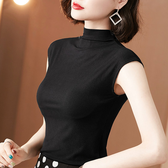 가을 새로운 하이 넥 기질 바닥 셔츠 여성 얇은 반팔 티셔츠 가을 블랙 짧은 탑 모든 경기 여성 의류 가을 새로운 하이 넥 기질 바닥 셔츠 여성 얇은 반팔 티셔츠 가을 블랙 짧은 탑 모든 경기 여성 의류