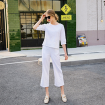 Luo Jia RMOJUL2021 set womens summer two-piece fashion tide white embroidered pants spring and autumn thin temperament SW