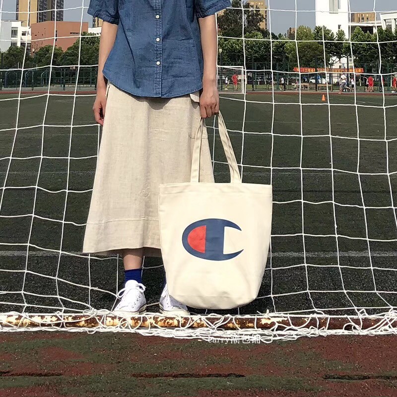 日韩ins超火单肩冠军帆布包大C手提购物袋潮流