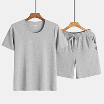 Summer Mens Pajamas Modal Cotton Thin Loose Round Neck Shorts Short Sleeve Home Clothes Set
