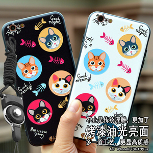 iphone6苹果8手机壳7男女款Plus情侣i卡通猫P浮雕6s挂绳sP保护套X