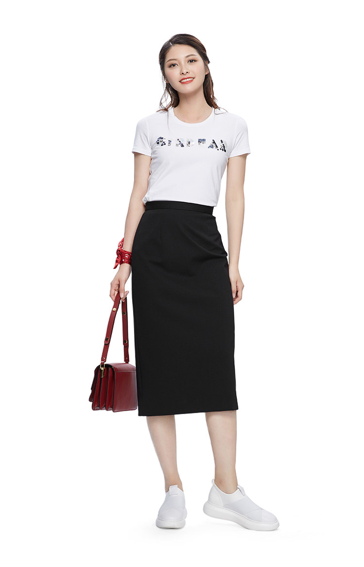 哥弟女装春季新品 高腰过膝中长半身裙8200009