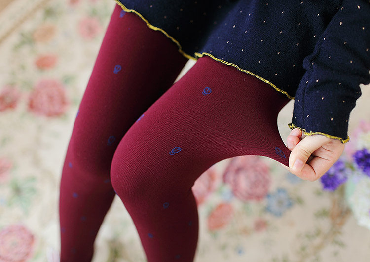 秋冬单层加绒显瘦防勾丝连脚袜女高密度星点可爱图案打底连裤袜