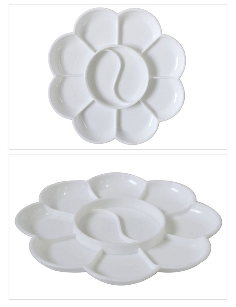 得力9402花边形圆形调色调色碟子绘画颜料盘梅花丙烯水粉彩纺织白