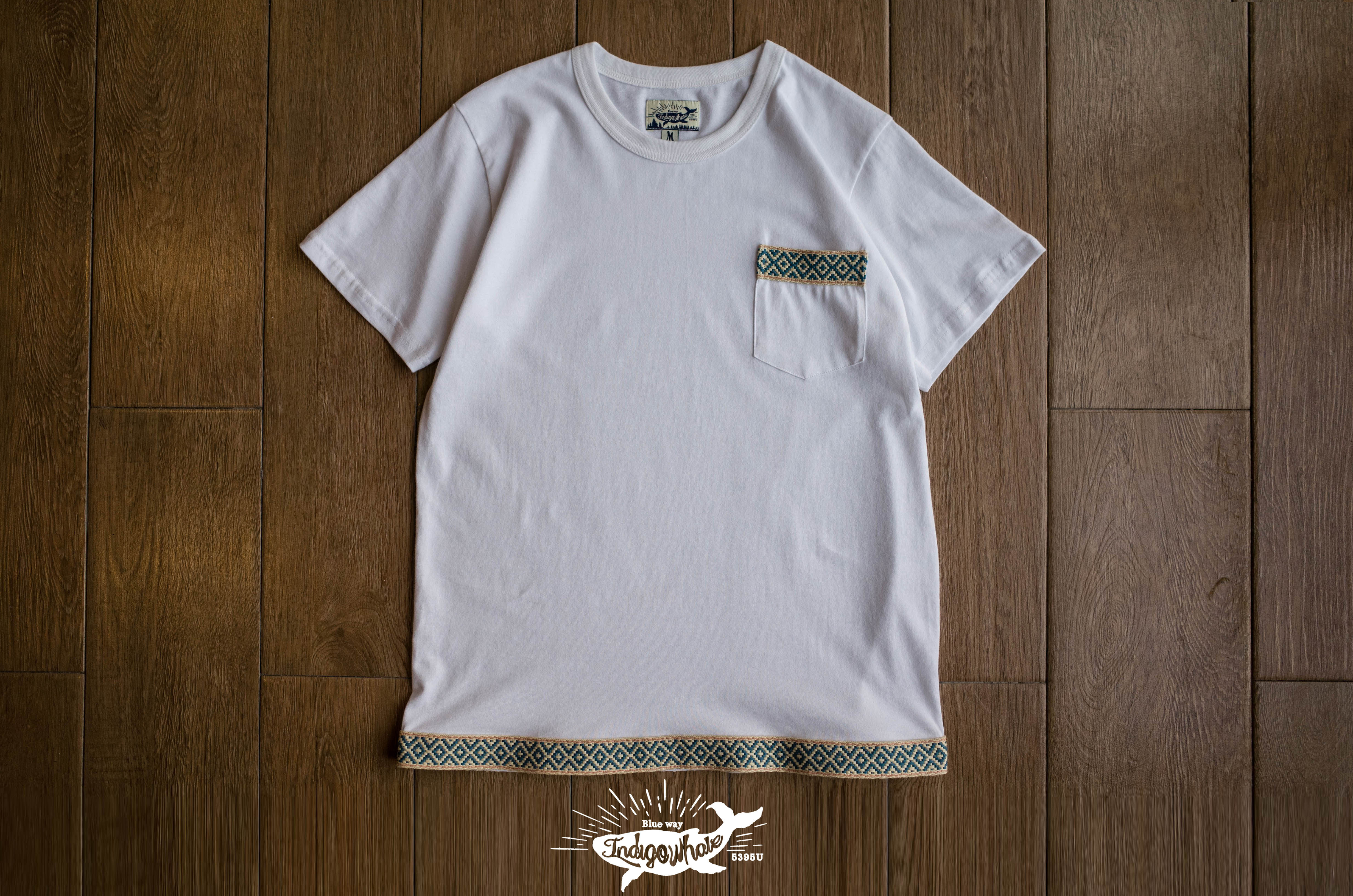 indigowhale 日本客供股纱纯棉拼接t恤 蓝染织带口袋tee_7折现价169元