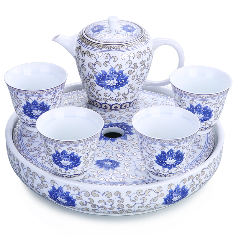 To be household contracted jingdezhen blue and white porcelain ceramic kung fu tea set of a complete set of modern teapot teacup