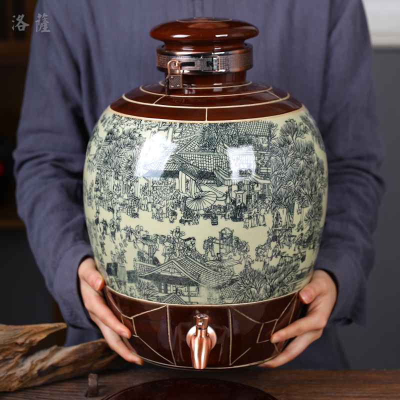 Jingdezhen ceramic jar 10 jins 20 jins 30 pounds it 50 kg of household mercifully bottle wine bottle seal save wines