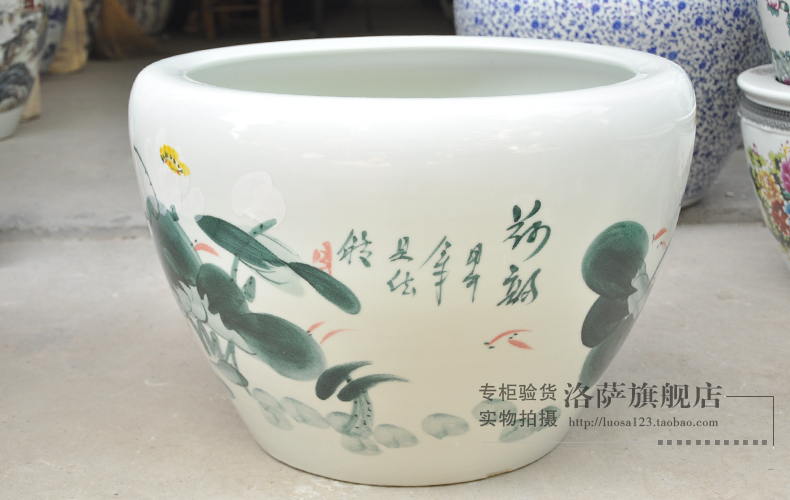 Package mail jingdezhen ceramics hand - made big sleep bowl lotus lotus goldfish bowl tortoise calligraphy and painting cylinder charge rhyme