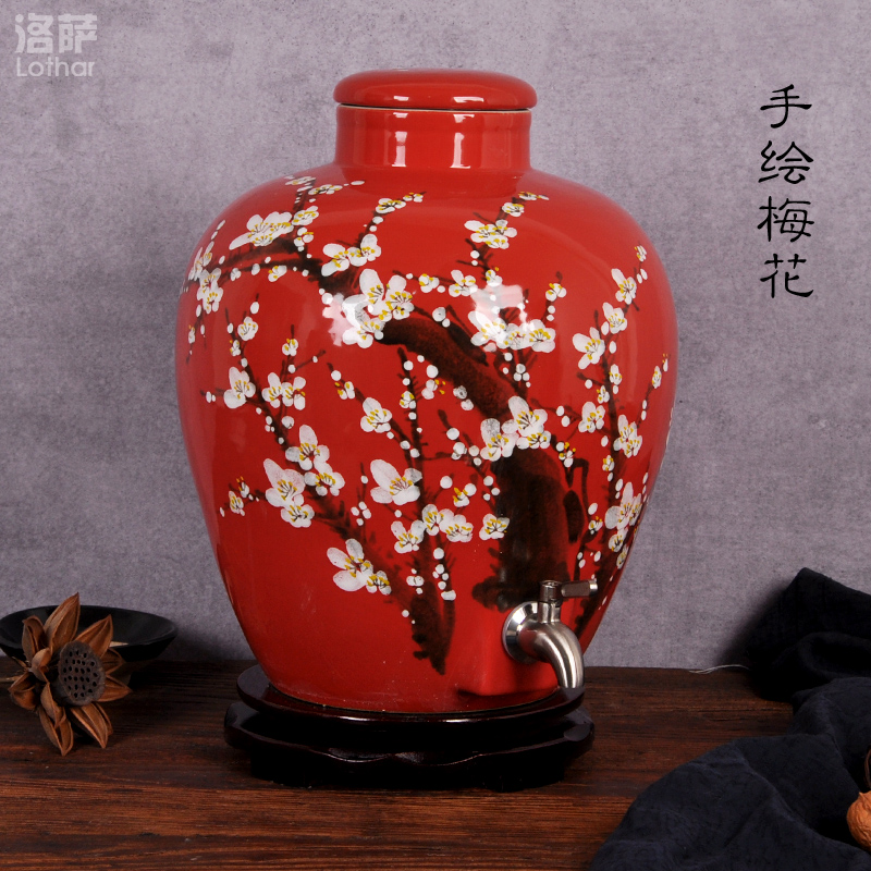 Jingdezhen ceramic jars 20 jins hand - made hong mei it household liquor bottle seal pot bottle jar