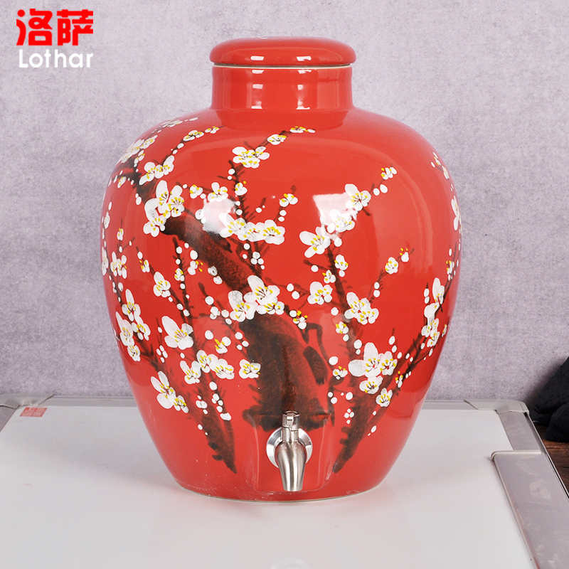 Jingdezhen ceramic jars 20 jins hand - made hong mei it household liquor bottle seal pot bottle jar