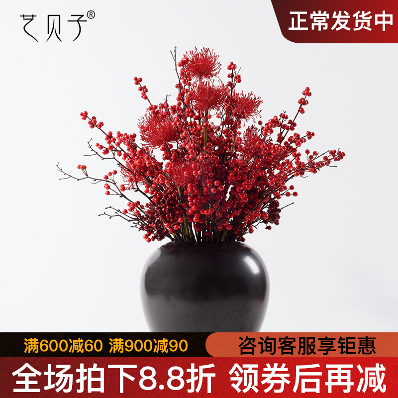 New Chinese style home soft decoration ceramic vase simulation whole dried flowers floral zen study porch place