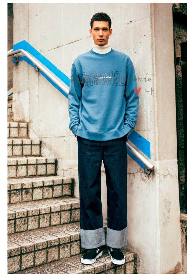 韩国正品潮牌直邮男女andersson bell宽松珊瑚粉黑蓝色棉拉链卫衣