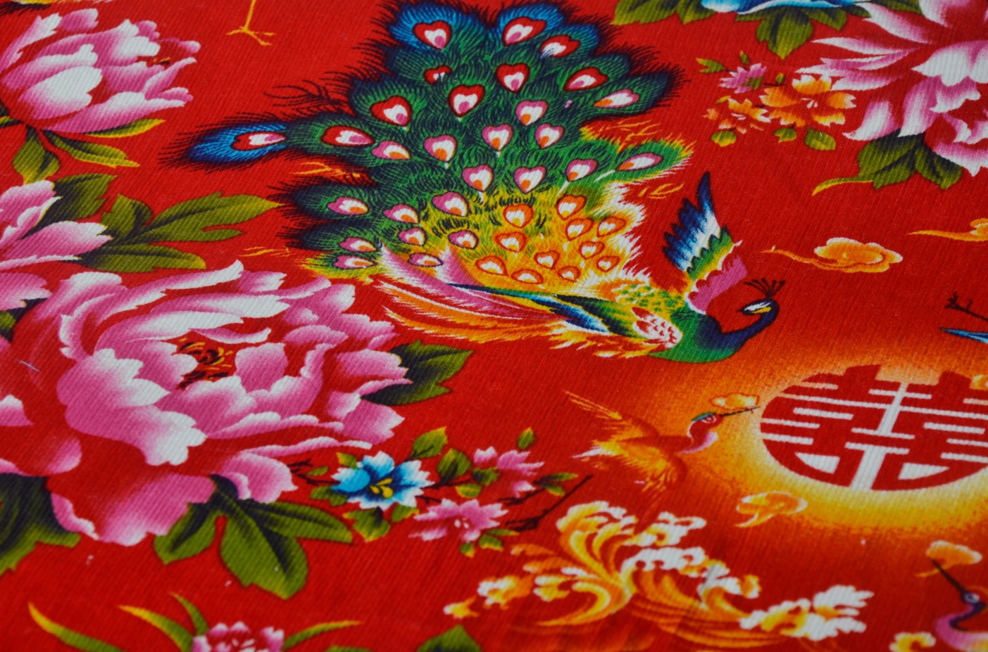 纯棉灯芯绒东北大花布孔雀牡丹仙鹤喜字印花棉布床品布