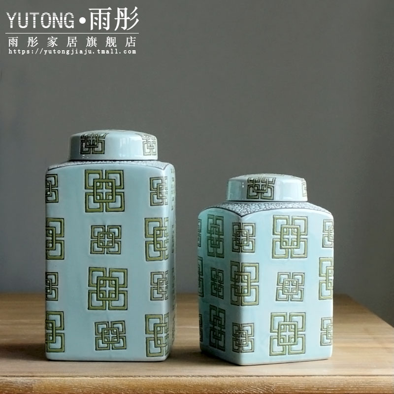 Rain tong home | jingdezhen ceramics European yellow lemon yellow square ceramic pot home decoration furnishing articles