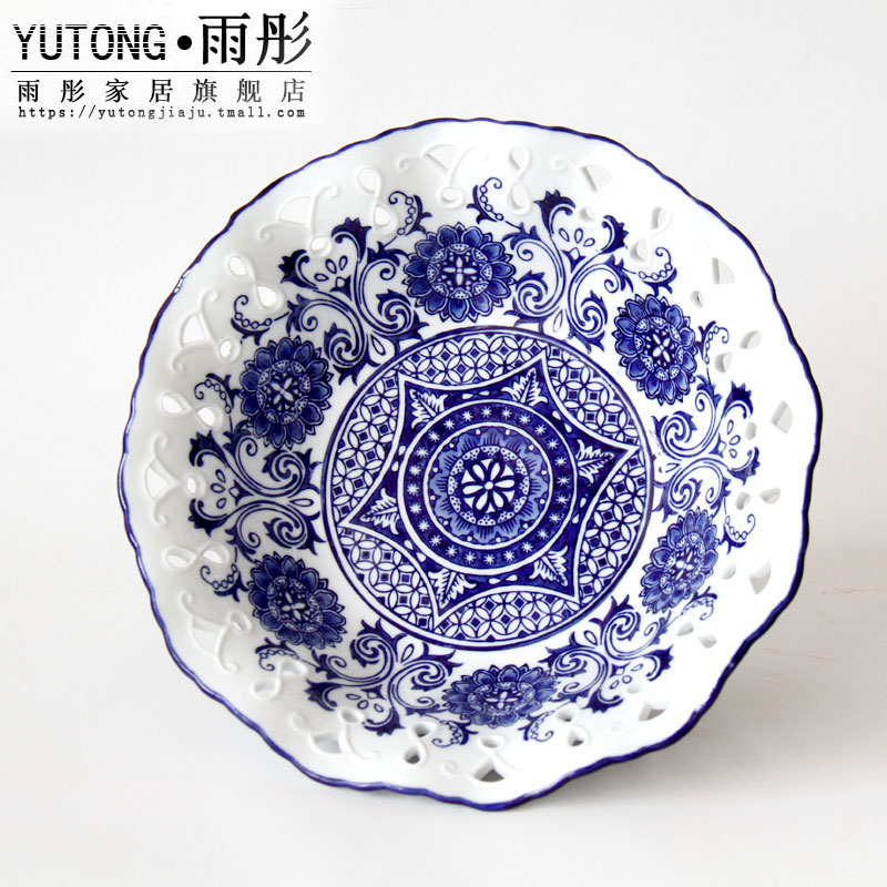 Jingdezhen porcelain ceramic compote hollow out fruit bowl home sitting room adornment large - sized snack plate furnishing articles