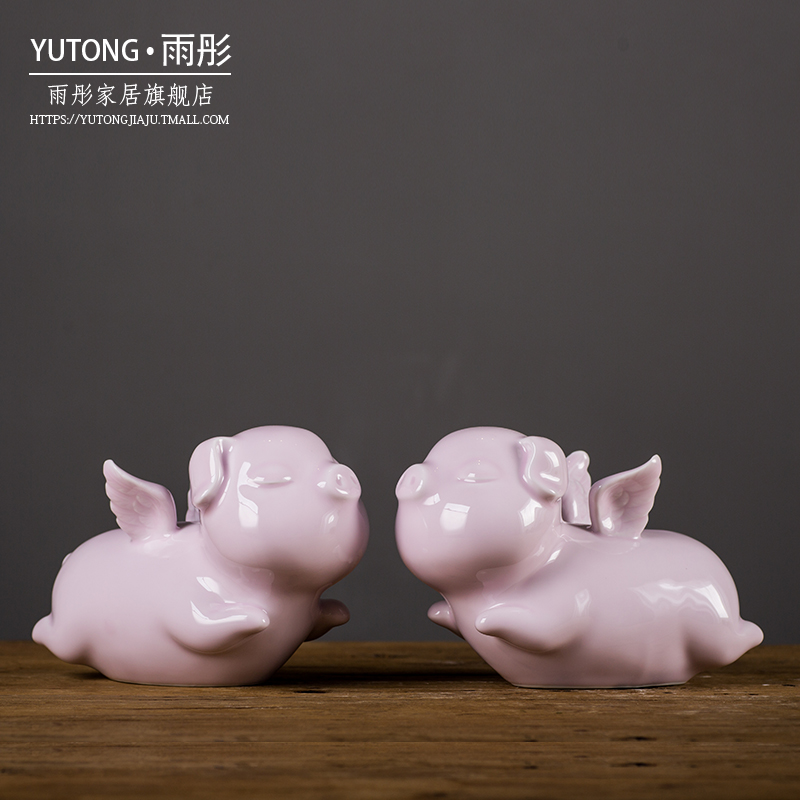 Jingdezhen ceramic angel pig furnishing articles piggy bank receiver manual lovers wedding holiday gifts creative gift