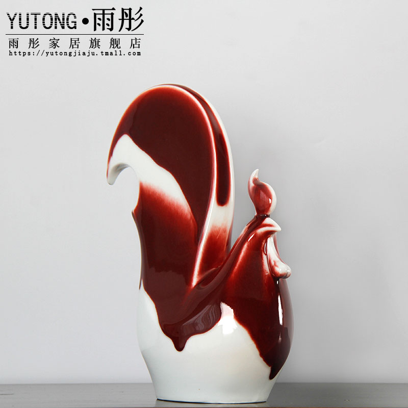 Chinese red porcelain ceramic chicken chicken blockbuster furnishing articles red rooster big chicken chicken creative craft gift