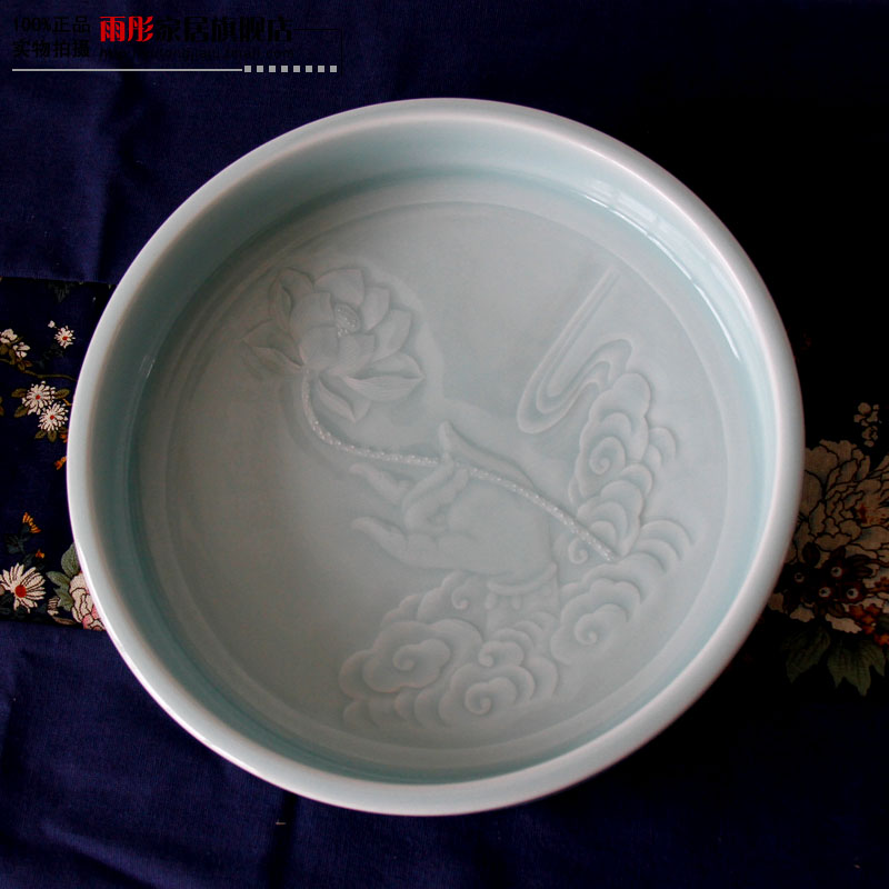 The rain tong home | jingdezhen ceramics hand - carved tea XiCha sea shadow celadon teahouse furnishing articles writing brush washer