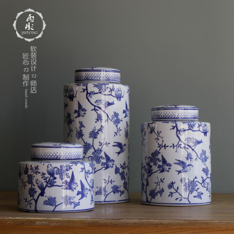 The rain tong home | jingdezhen blue and white porcelain ceramics classic wind round as cans ceramic pot sitting room porch place