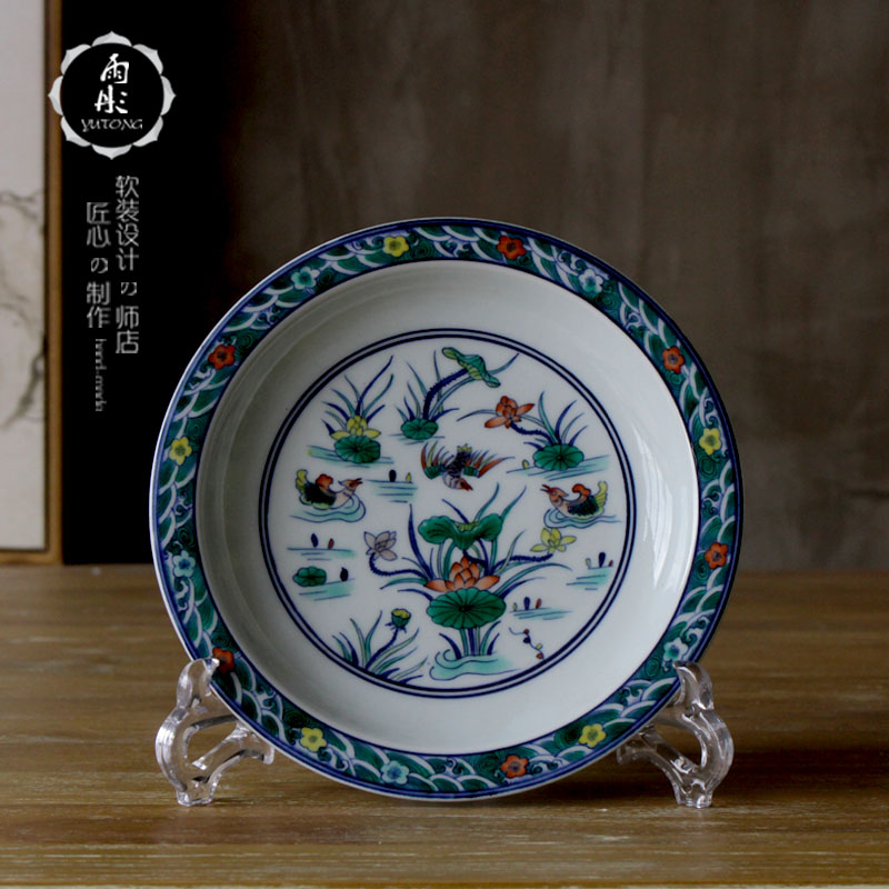 The rain tong home | jingdezhen ceramics hand - made famille rose decoration plate furnishing articles plate household ceramic plate