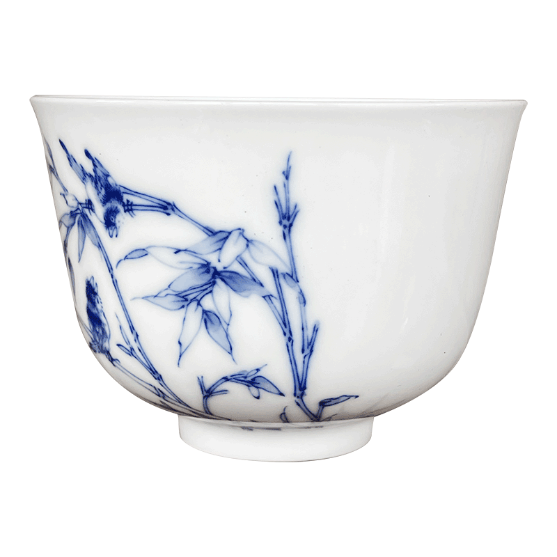 Jingdezhen blue and white flower on bamboo nine calcinations hand - made porcelain hand cup cup sample tea cup