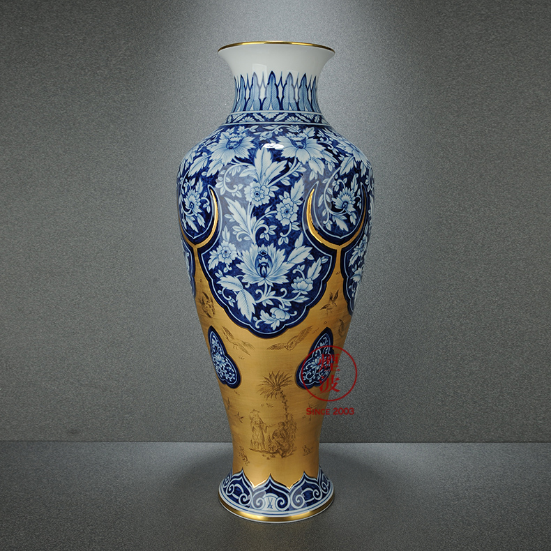 German mason MEISSEN meisen gold Chinese porcelain limited blue brocade painting works and vase