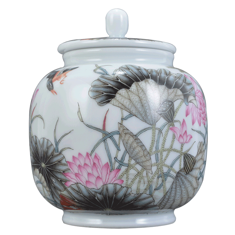 Those jingdezhen spring auspicious treasure jade Zou Jun up model of pastel colored enamel lotus tea caddy fixings