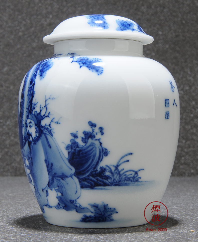 Those blue and white porcelain jingdezhen nine calcinations hand - made admirable figure porcelain literati tea caddy fixings